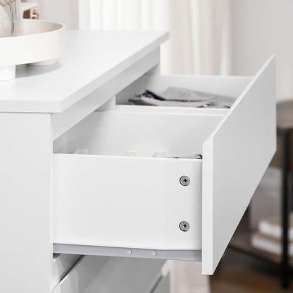 FurniFlex 6 Drawers Modern Wooden Dresser for Entryway, 80 cm x 39 cm x 115 cm Size, White