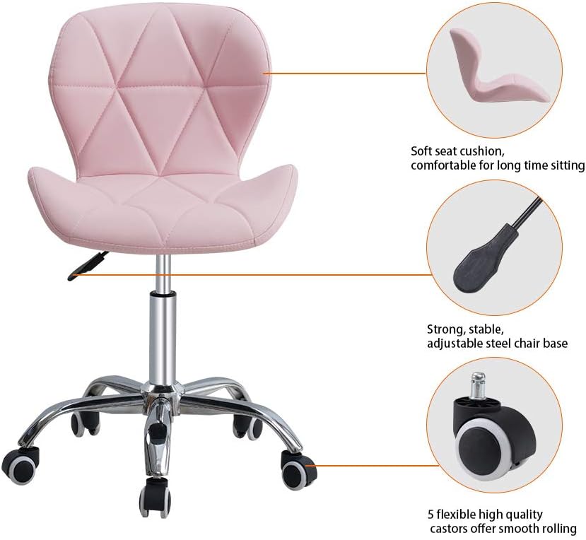HomJoy Modern Design Office Chair, Swivel Computer Chair with PU Leather, Chrome Base, and Gas Lift, Height Adjustable Computer Desk Chair (Pink, PU)
