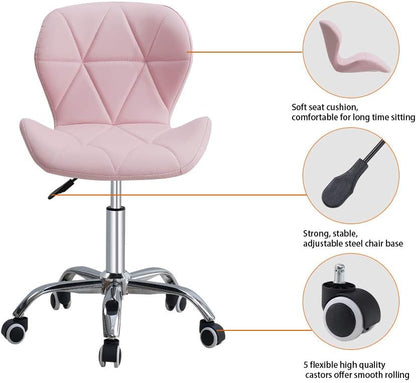 HomJoy Modern Design Office Chair, Swivel Computer Chair with PU Leather, Chrome Base, and Gas Lift, Height Adjustable Computer Desk Chair (Pink, PU)