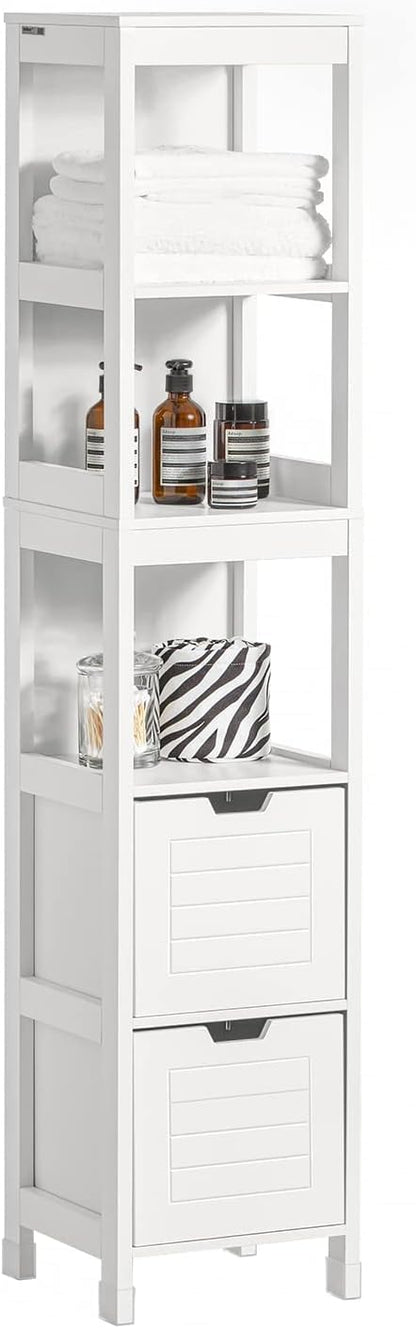 FurniFlex High Bathroom Cabinet with 3 Shelves and 2 Drawers, 30 cm x 30 cm x 144 cm Size