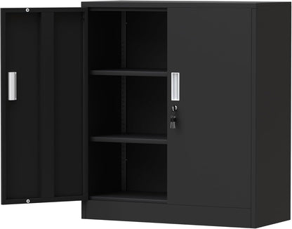 FurniFlex Metal Filing Storage Cabinet with Lockable Doors, 92 cm x 80 cm x 40 cm Size, Black