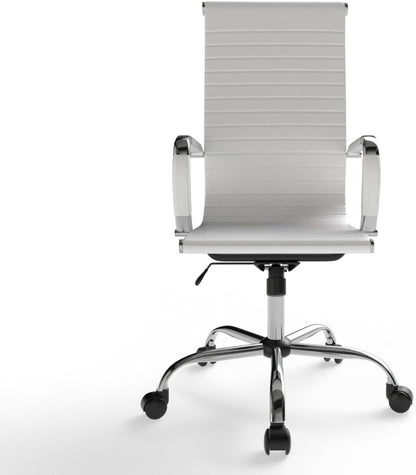 Mahmayi Ultimate 031L Eames Replica Ribbed PU Chrome High-Back Ergonomic Office Chair with Height Adjustable Seat - Complete Comfort for Your Workspace (High Back, White)