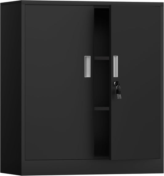 FurniFlex Metal Filing Storage Cabinet with Lockable Doors, 92 cm x 80 cm x 40 cm Size, Black
