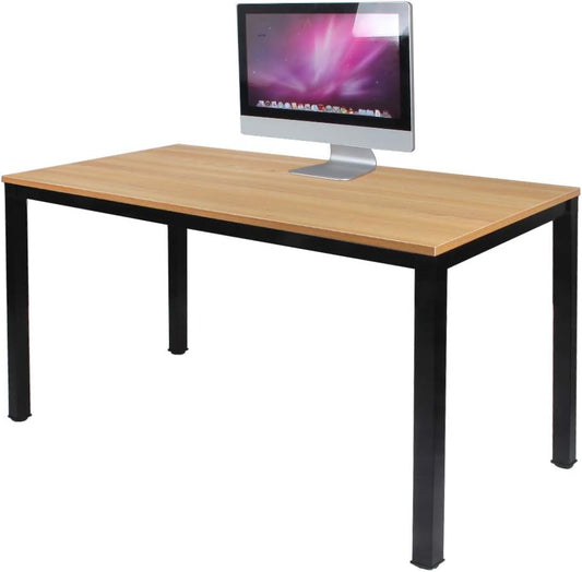 sogesfurniture Computer Desk Office Study Writing Desk Computer PC Laptop Table Workstation Dining Gaming Table for Home Office, 120x60x75cm, Teak&Black AC3TB-120-SF