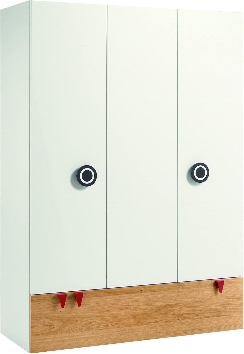 FurniFlex Minimo Baby Cot with Slatted Base + 3-Door Wardrobe with Drawer, Snow White/Natural Oak