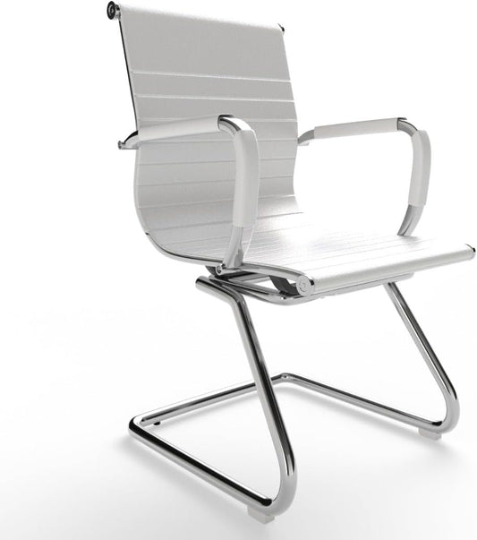 Mahmayi Ut C031V Visitors Chair, Waiting Room & Reception Pu Chair, Thick Padding Seat Ergonomic Executive Chair Fixed Armrest Chair Home Office Chair, Durable Base Visitor Armchair White, Ut-C031V-Wt