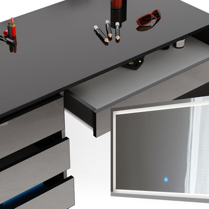 Vicco Sherry Dressing Table Black 120cm with LED Mirror