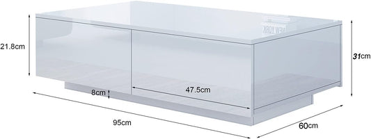 AWOOD Coffee Table for Living Room, Modern Side Table Wooden Centre Table, White High Gloss Coffee Tea Tables with 4 Drawers Storage for Home Office Furniture