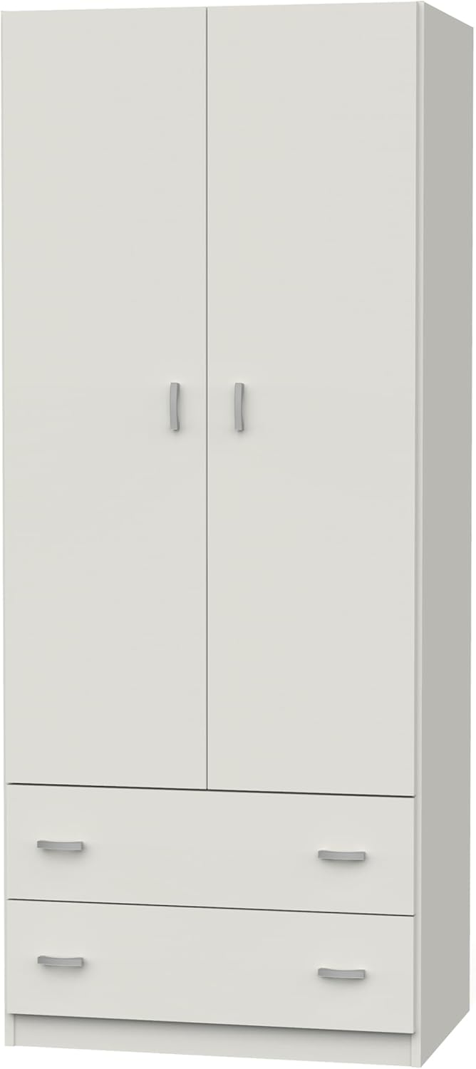 MUEBLES PITARCH Wardrobe White Gloss 2 Doors 2 Drawers Closet Youth Bedroom 74 x 180 x 50