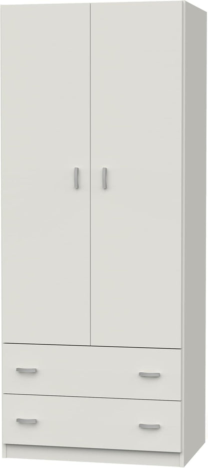 MUEBLES PITARCH Wardrobe White Gloss 2 Doors 2 Drawers Closet Youth Bedroom 74 x 180 x 50