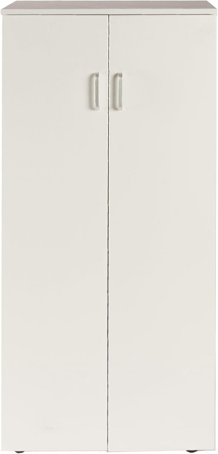 DUPI Shoe Cabinet Bookcase with Two Doors | Minimalist Design | 5 Shelves for 24 Shoes | MDF Wood | White Shoe Rack for Narrow Entrance, White, 60 x 32.5 x 124 cm