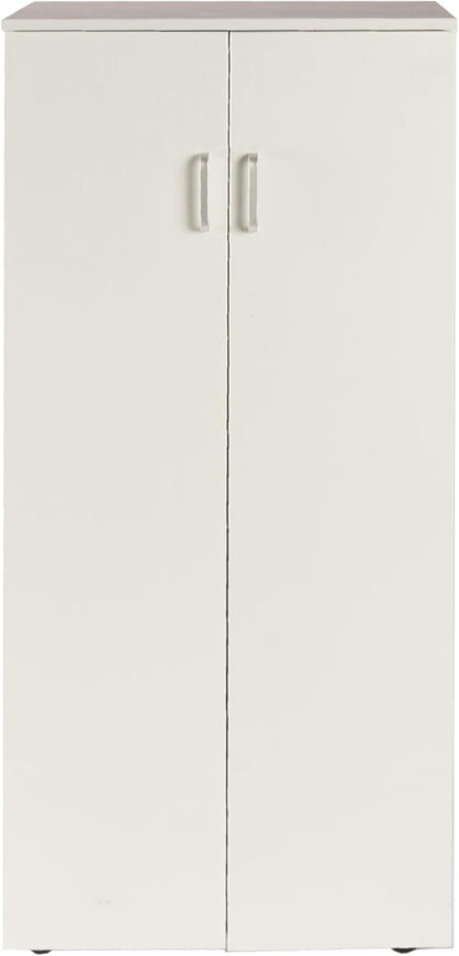 DUPI Shoe Cabinet Bookcase with Two Doors | Minimalist Design | 5 Shelves for 24 Shoes | MDF Wood | White Shoe Rack for Narrow Entrance, White, 60 x 32.5 x 124 cm