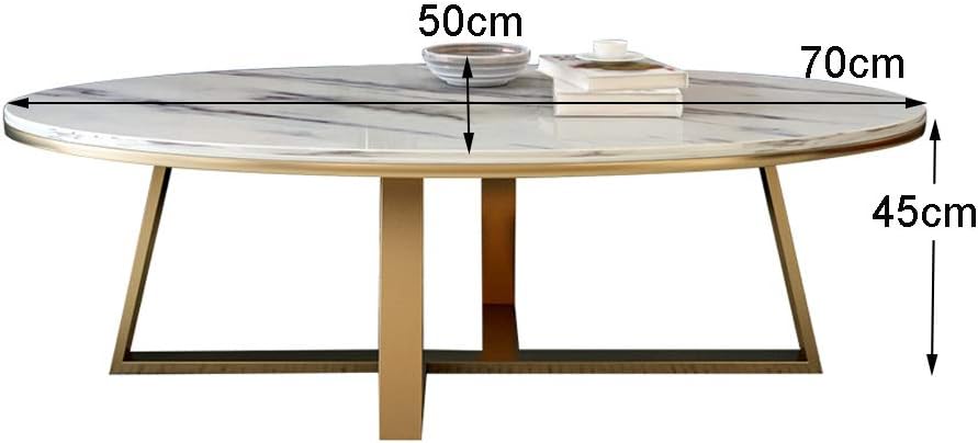 NATUO-Furniture Mid Century Couch Table Modern Simple Oval Marble Coffee Table Side Living Room End Table Cocktail Table Gold Metal iron Base,70cm/80cmx60cmx45cm(White)