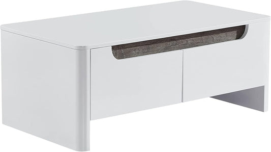 FurniFlex Rounded Corner Coffee Table with 2 Drawers, 120 cm x 60 cm x 45 cm Size, White