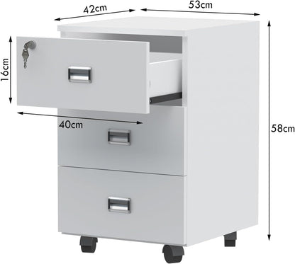 Mahmayi Me3Drwh Station 3 Drawer Mobile Storage Unit- Modern & Sleek Office Furniture With Cabinets And Drawers - Functional 3 Drawers Storage Finished With Melamine On Mdf And Castor Wheels (White)