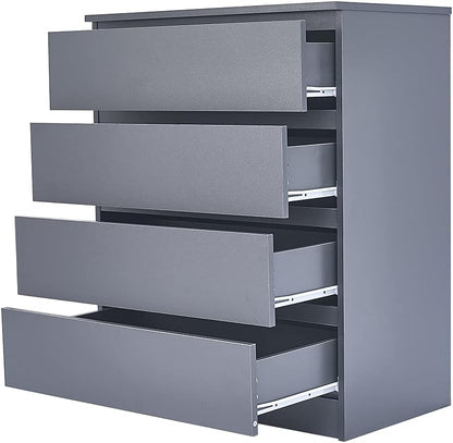 Panana Wooden 3/4/5/6 Chest Of Drawers with Metal Runner Modern Bedroom Bedside Storage Cabinet Unit for Hallway Living Room (Gray, 4 Drawer Chest)