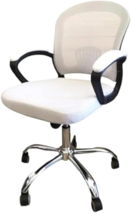 Executive Swivel High Chair with Adjustable Headrest Mesh Back and Strong Metal Star - Dream Desk (Medium Chair, White)