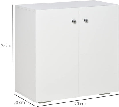 FurniFlex Living Room Sideboard with 2 Doors Auxiliary Wardrobe and 2 Shelves, 70 cm x 39 cm x 70 cm Size, White