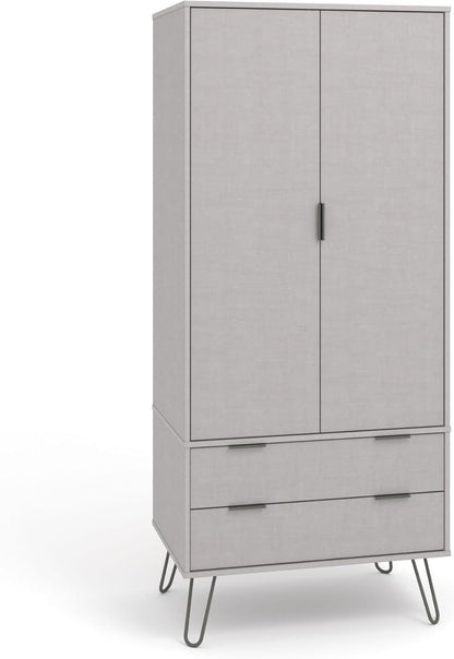 FurniFlex 2 Door Double Wardrobe Cupboard Bedroom Storage with 2 Drawer, Grey