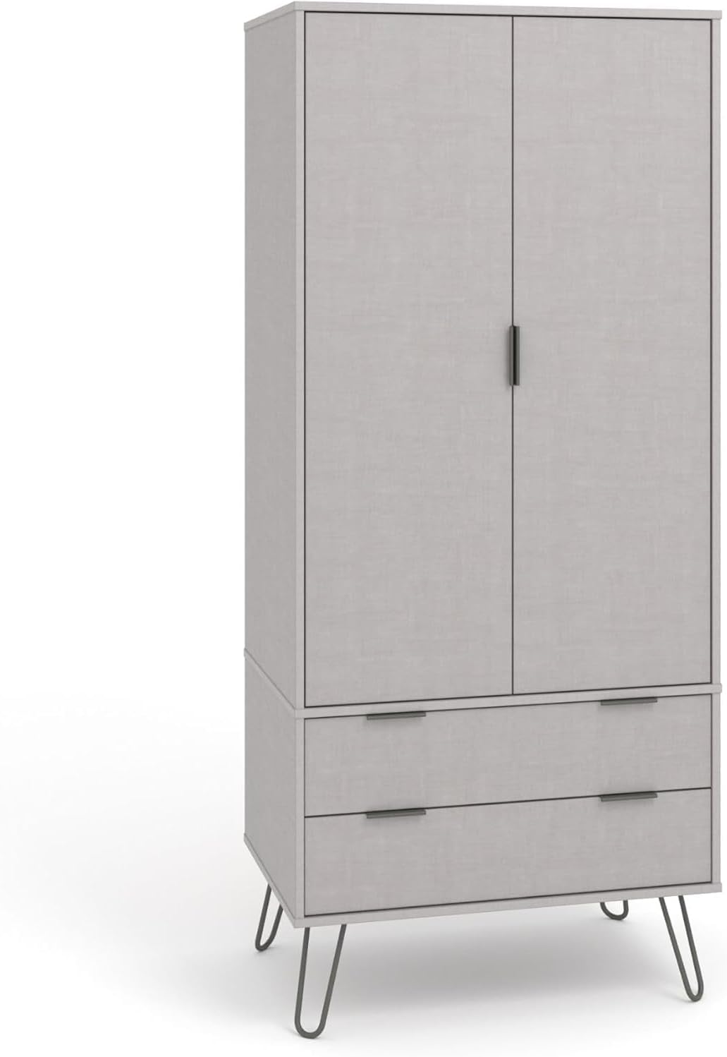 FurniFlex 2 Door Double Wardrobe Cupboard Bedroom Storage with 2 Drawer, Grey