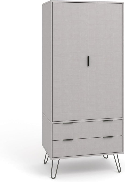 FurniFlex 2 Door Double Wardrobe Cupboard Bedroom Storage with 2 Drawer, Grey