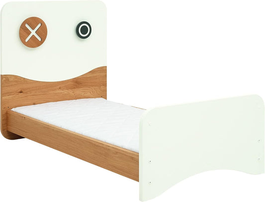 FurniFlex Minimo Baby Cot with Slatted Base + 3-Door Wardrobe with Drawer, Snow White/Natural Oak