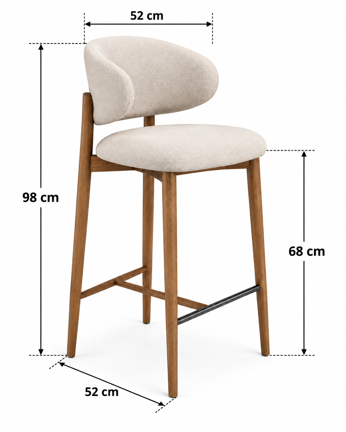 Modern Upholstered Bar Stool with Curved Backrest