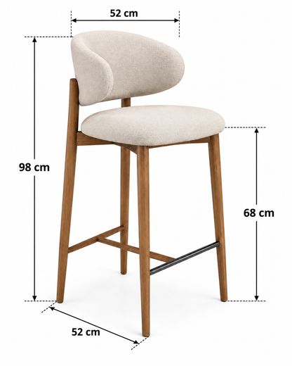 Modern Upholstered Bar Stool with Curved Backrest