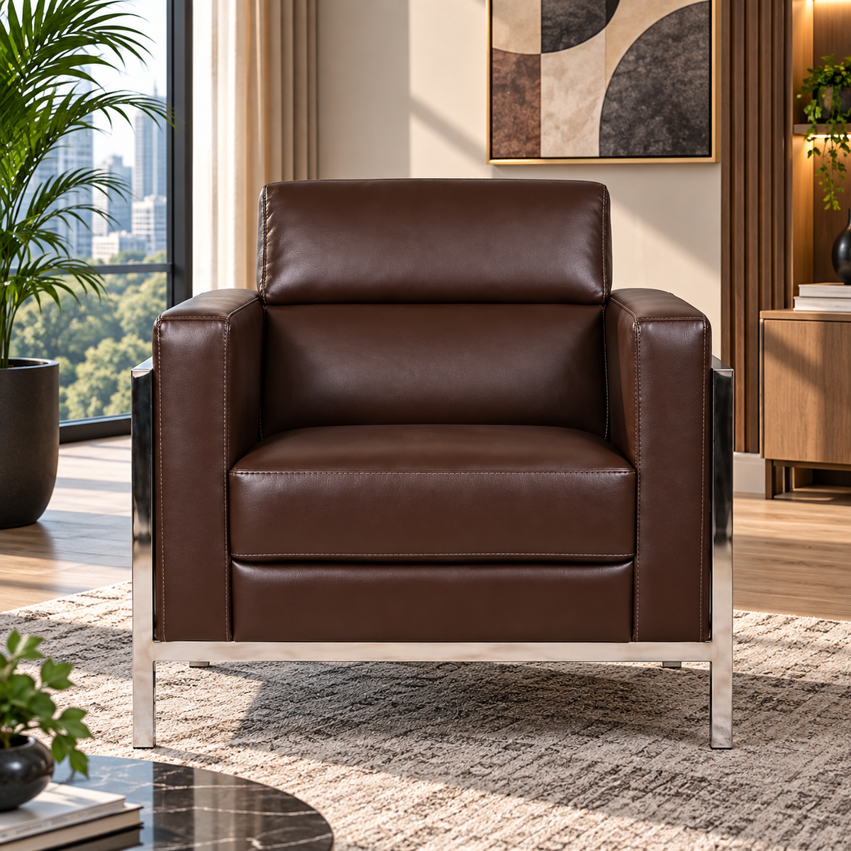 Contemporary Metal-Frame Lounge Armchair