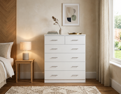 Artiss Chest of Drawers 6 Drawer White Tallboy, Dresser Clothes Storage Cabinet Organizer Lowboy Bedside Table Bedroom Furniture Home Living Room Hallway Entryway