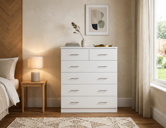 Artiss Chest of Drawers 6 Drawer White Tallboy, Dresser Clothes Storage Cabinet Organizer Lowboy Bedside Table Bedroom Furniture Home Living Room Hallway Entryway