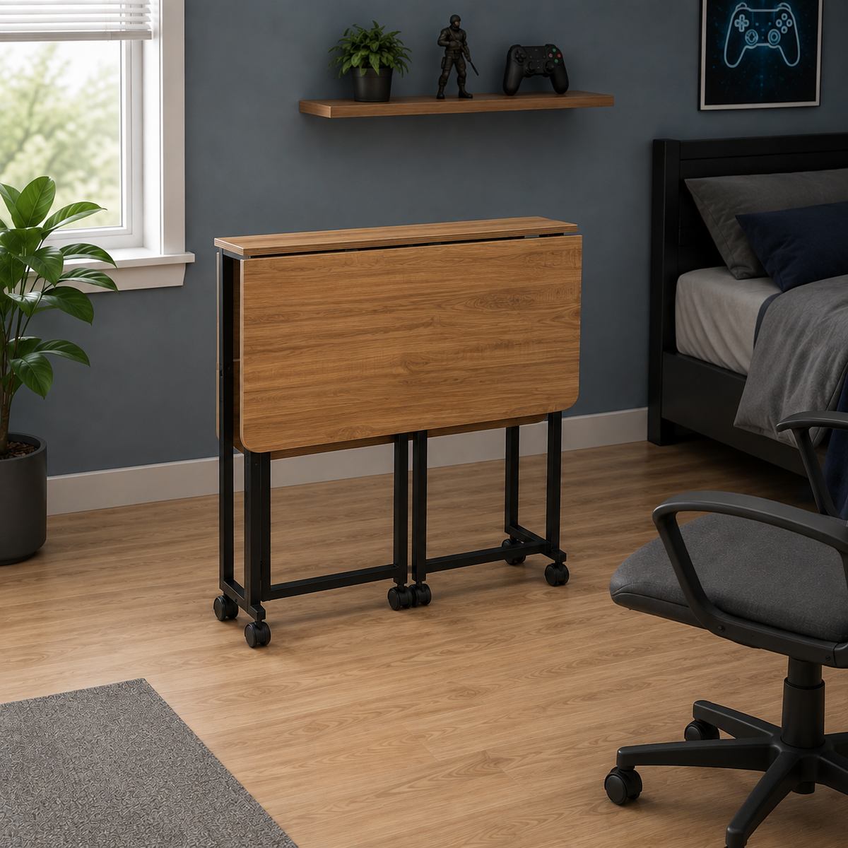 Modern Rolling Computer Desk with Lower Shelf
