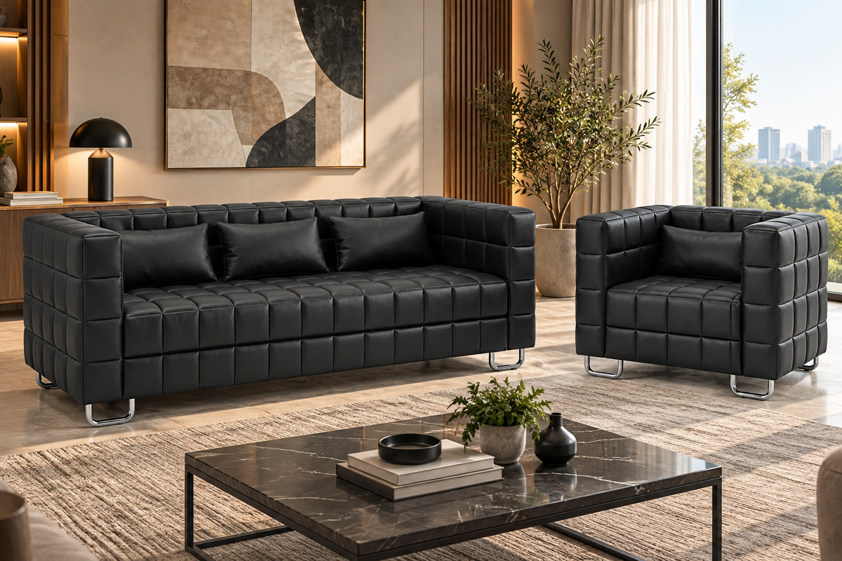 Modern Tufted 3-Seater Sofa and Armchair Set