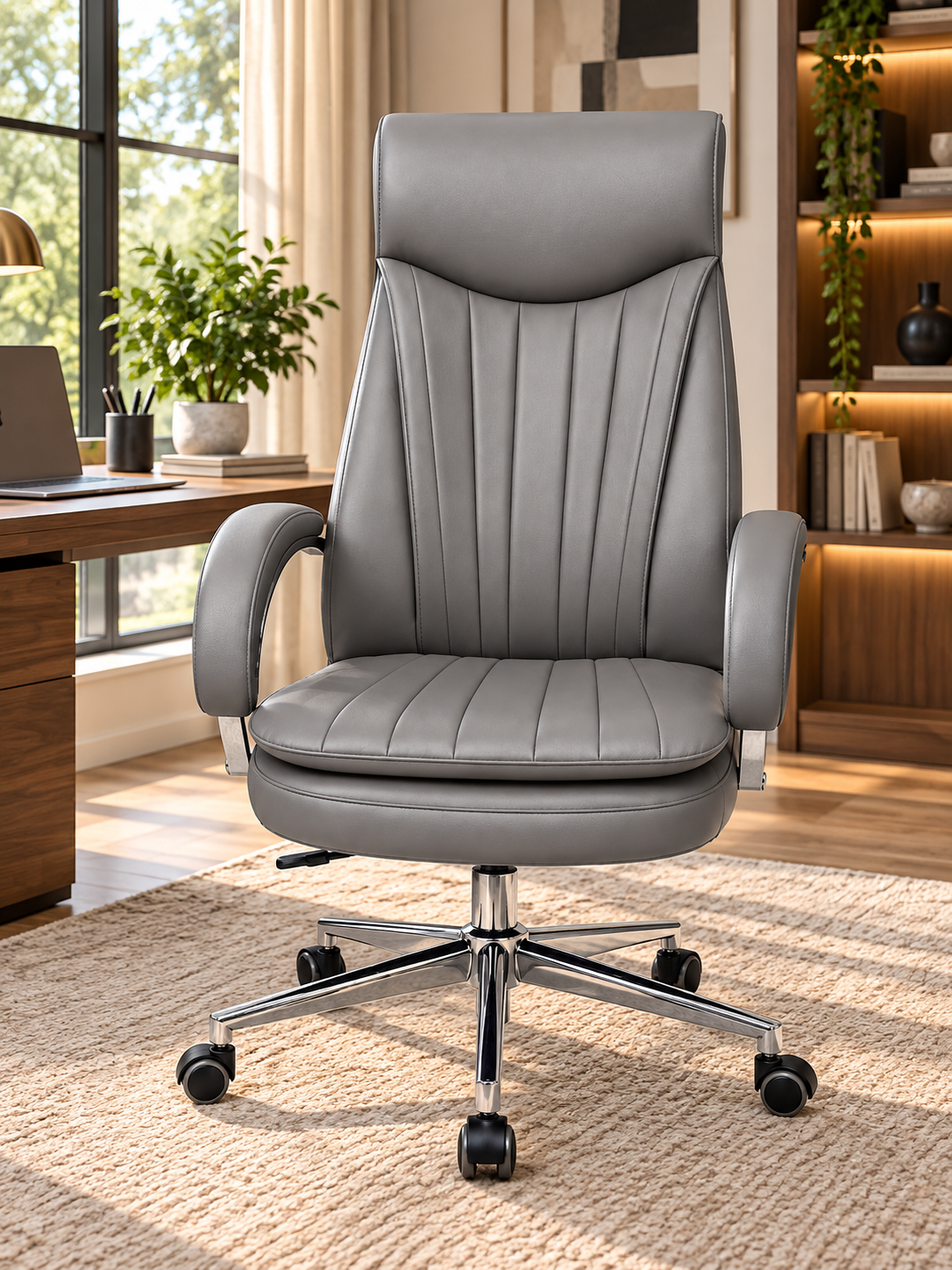 Contemporary High-Back Executive Office Chair with Padded Headrest