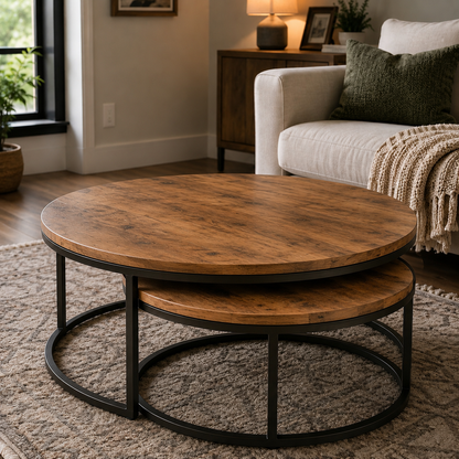 Vinchi Coffee Table, 75 cm, Black/wood Set of 2- AFC189