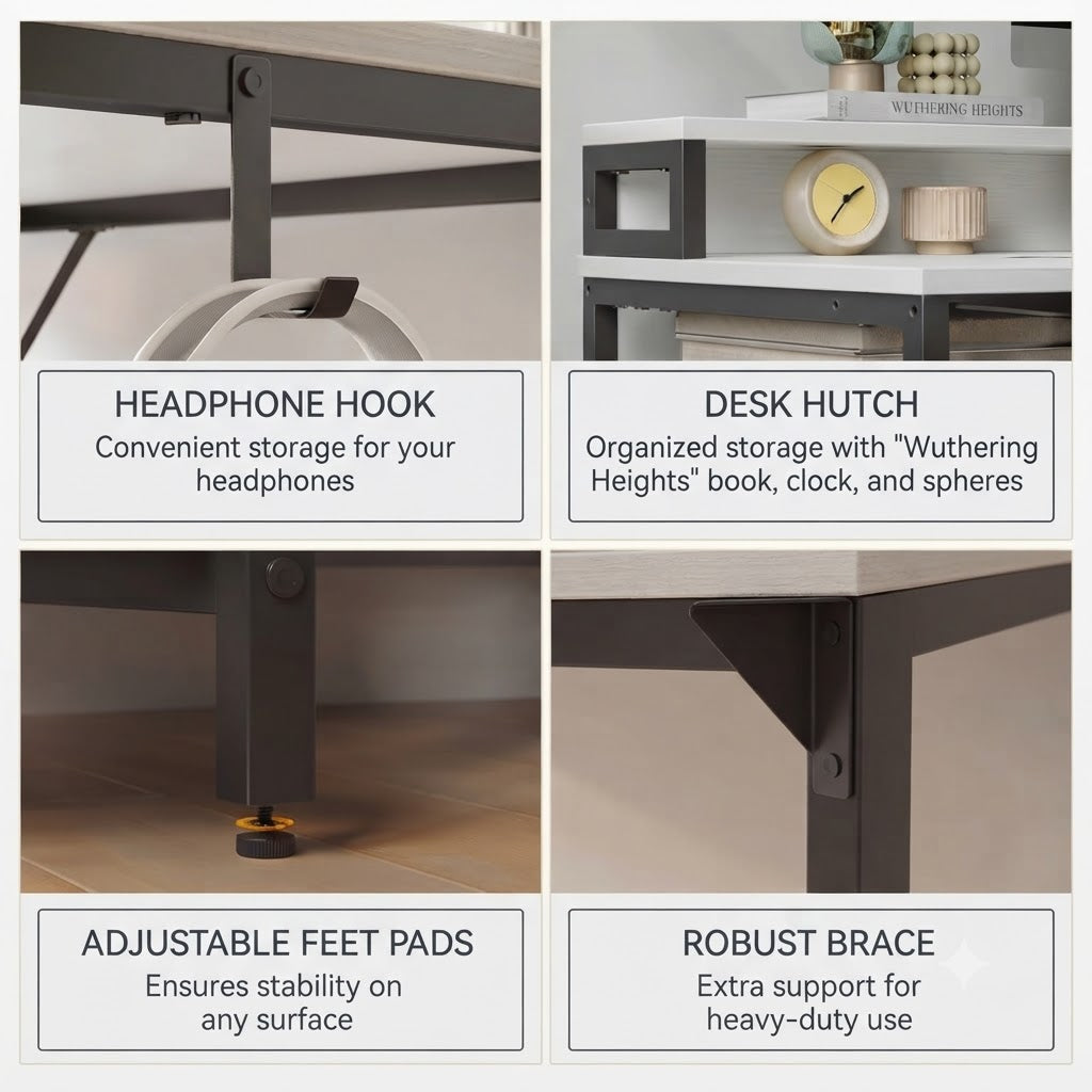 Computer Desk with Monitor Stand and Storage Shelves