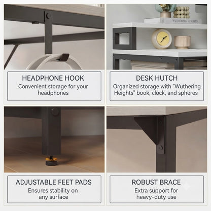 Computer Desk with Monitor Stand and Storage Shelves