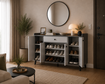 Sharpdo Shoe Cabinet, Modern Storage Shoe Rack, Simple Storage Cabinet with 4 doors, 1 drawer and 9 Tier, for Living room, Entryway, Hallway, Foyer 119 * 30 * x 84 * cm
