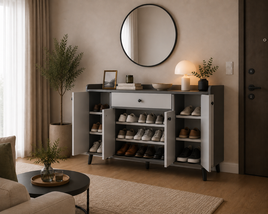 Sharpdo Shoe Cabinet, Modern Storage Shoe Rack, Simple Storage Cabinet with 4 doors, 1 drawer and 9 Tier, for Living room, Entryway, Hallway, Foyer 119 * 30 * x 84 * cm
