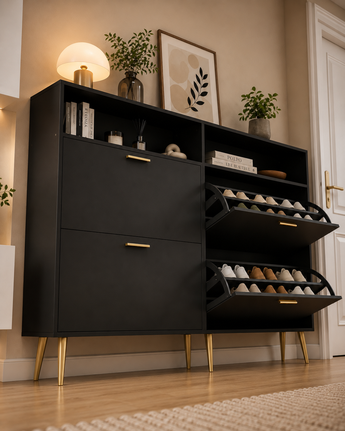 Shoe Storage Cabinet with 2 Flip Doors and Shelf