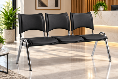Modern 3-Seater Waiting Room Bench with Padded Seats & Chrome Frame