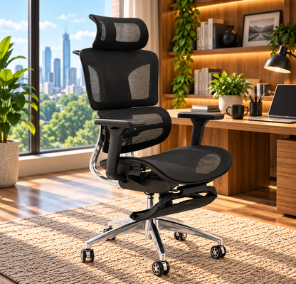 Modern Executive Mesh Office Chair with Adjustable Headrest & Footrest