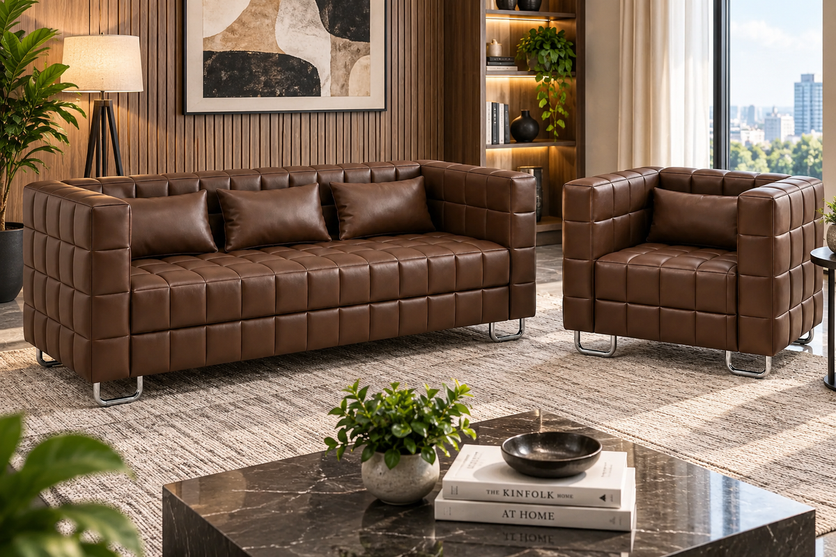 Modern Tufted 3-Seater Sofa and Armchair Set