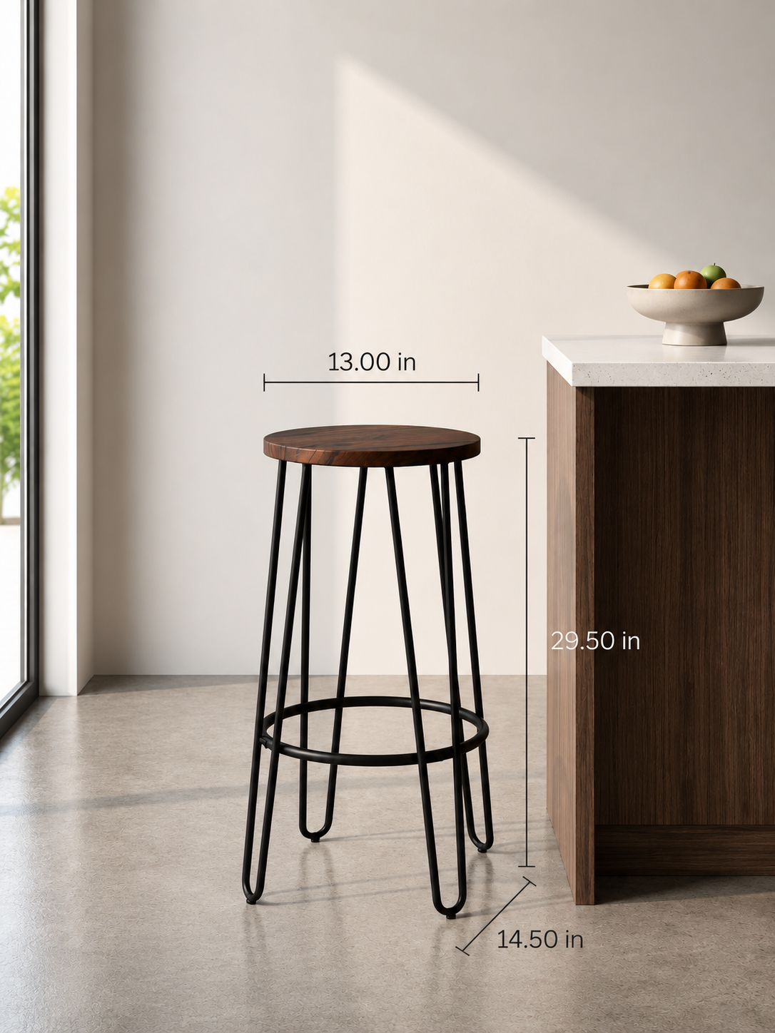 Bar Height Stools-Backless Barstools with Hairpin Legs Wood Seat-Kitchen