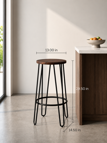 Bar Height Stools-Backless Barstools with Hairpin Legs Wood Seat-Kitchen