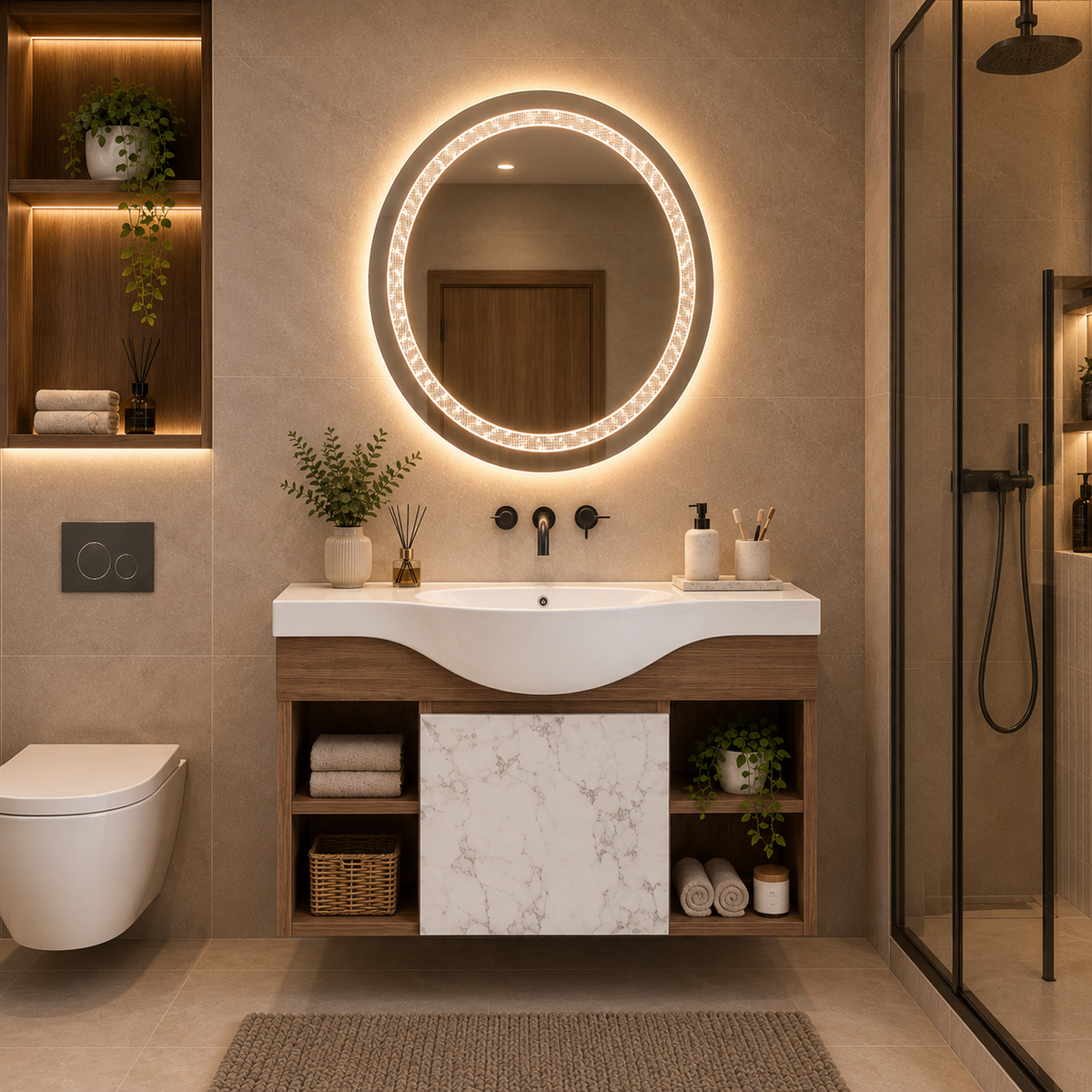 Modern Wall-Mounted Bathroom Vanity with Ceramic Sink