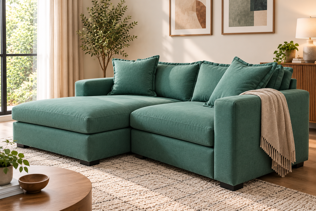 Modern Green L-Shaped Sectional Sofa