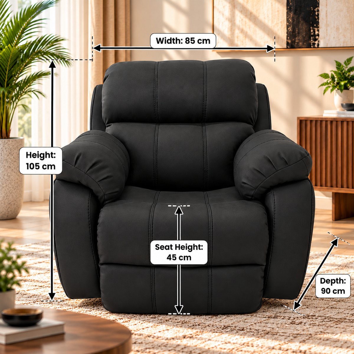 Modern Plush Upholstered 3-Seater Sofa