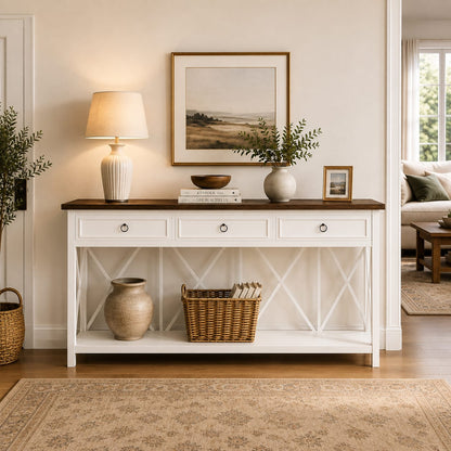 Modern White Console Table with 3 Drawers