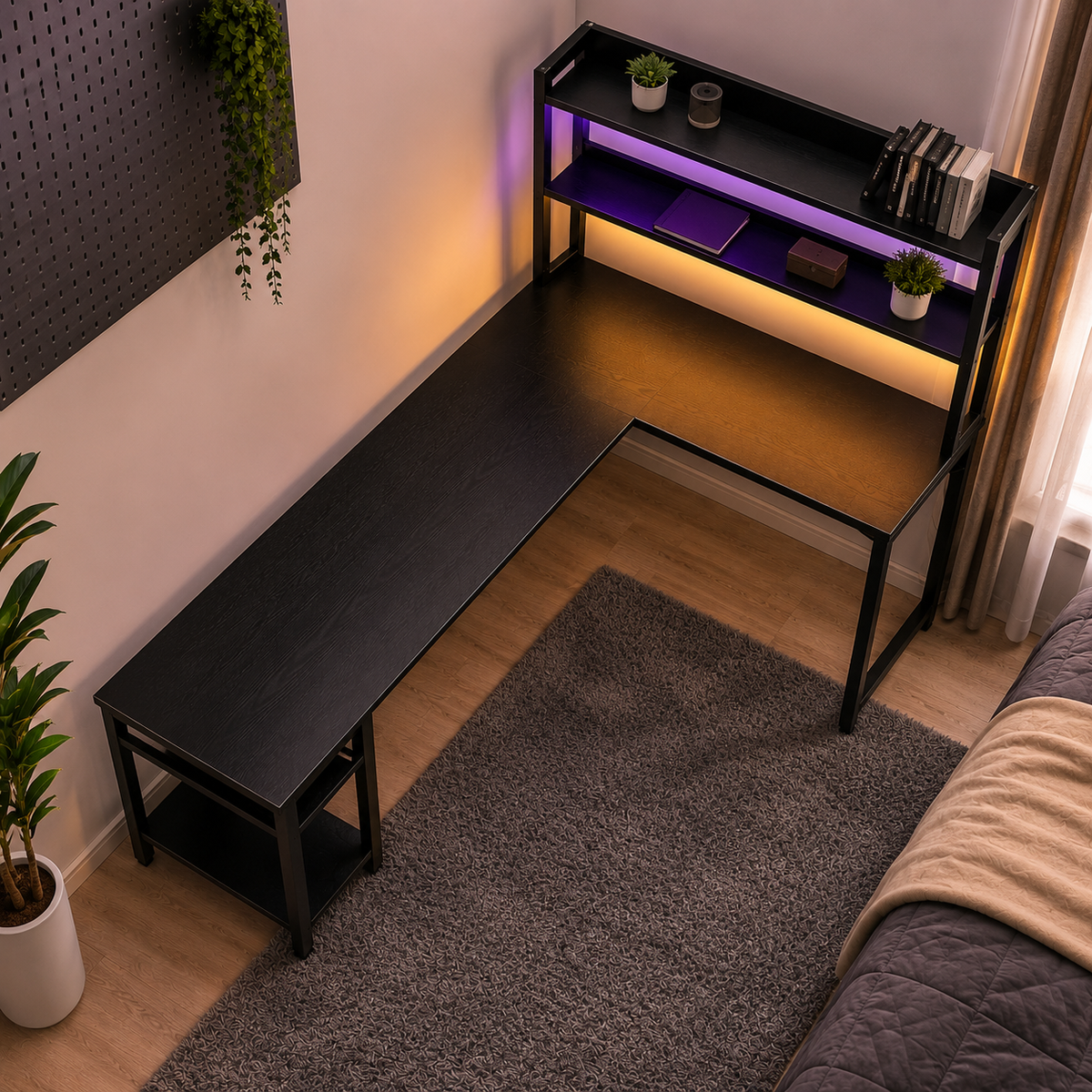 Modern L-Shaped Computer Desk with Hutch